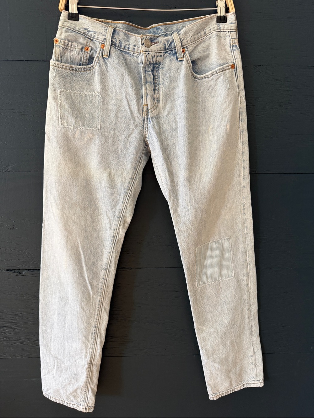 Levi’s 501 CT Customized & Tapered Jeans W26 L32 Light Wash Button Fly Patchwork